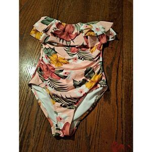Medium Kona Sol Strapless Ruffle Floral One Piece Padded Swimsuit Bathing Suit